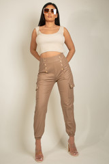 Faux Leather Jogger With Military Button Detail