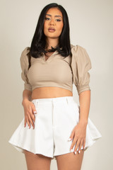 Bengaline Puff Sleeve Crop Top