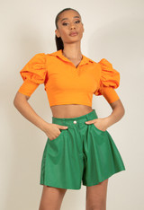 Bengaline Puff Sleeve Crop Top