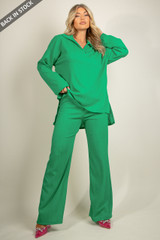 Long Sleeve Collared Shirt And Straight Trouser Set