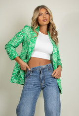 Paisley Ruched Sleeve Open Blazer