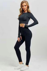 Long Sleeve Cropped Top And Leggings Gym Set