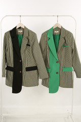 Check Oversized Blazer With Contrasting Lapel