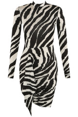 Zebra Print Gathered Bodycon Dress