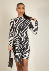 Zebra Print Gathered Bodycon Dress
