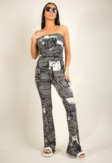 News Paper Print Bandeau Tops & Trouser Set
