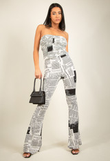 News Paper Print Bandeau Tops & Trouser Set