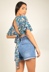 Floral Print Tie Back Cropped Top 