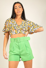 Floral Print Tie Back Cropped Top 