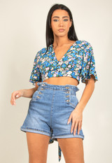 Floral Print Tie Back Cropped Top 