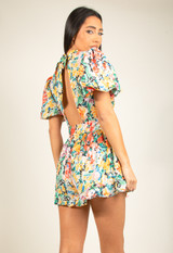 Floral Print Cut Out Back Playsuit