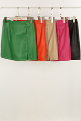 Faux Leather Side Slit Mini Skirt