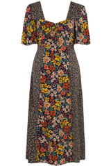Mixed Floral Print Midi Dress