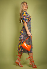 Mixed Floral Print Midi Dress