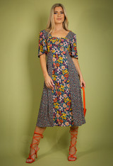 Mixed Floral Print Midi Dress