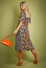 Mixed Floral Print Midi Dress