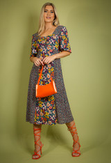 Mixed Floral Print Midi Dress