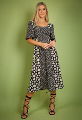 Mixed Floral Print Midi Dress