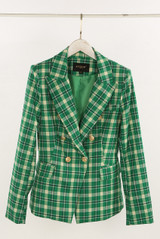 Green Check Print Double Breasted Blazer