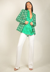 Green Check Print Double Breasted Blazer