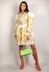 Oriental Print Belted Shirt Dress