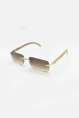 Rimless Rectangular Sunglasses With Wooden Arm