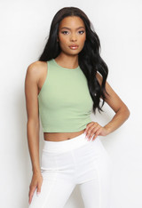 Basic Ribbed Round Neck Crop Top