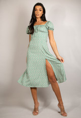 Ditsy Floral Print Milkmaid Midi Dress