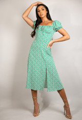 Floral Print Milkmaid Midi Dress