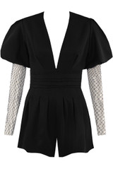 Fishnet Sleeves Tie Back Playsuit