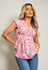 Gathered Floral Print Top