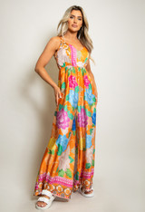 Wide Leg Satin Floral Print Jumpsuit