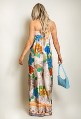 Wide Leg Satin Floral Print Jumpsuit