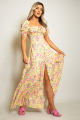 Milkmaid Floral Maxi Dress With Slit