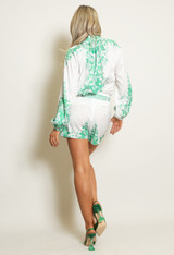 Paisley Print Blouse & Belted Shorts Set