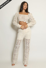 Crochet Square Neck Blouse & Trouser Set