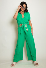 Tie Front Blouse & Belted Trouser Set