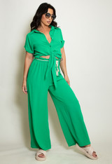 Tie Front Blouse & Belted Trouser Set