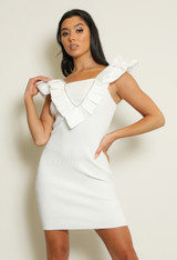 Diamante Frill Ribbed Midi Dress