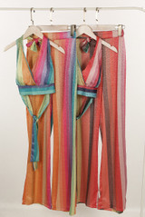Lurex Stripe Halter Top & Flare Trouser Set