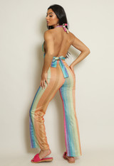 Lurex Stripe Halter Top & Flare Trouser Set