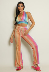 Lurex Stripe Halter Top & Flare Trouser Set