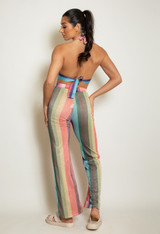 Lurex Stripe Halter Top & Flare Trouser Set