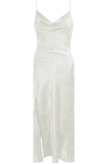 Floral Embossed Cowl Satin Midi Dress