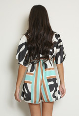 Abstract Print Satin Playsuit