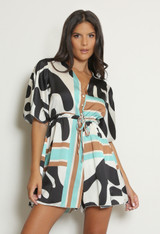 Abstract Print Satin Playsuit