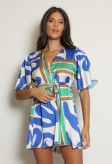 Abstract Print Satin Playsuit