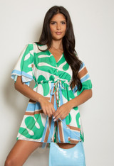 Abstract Print Satin Playsuit