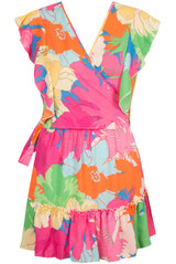 Printed V Neck Wrap Top & Mini Skirt Set