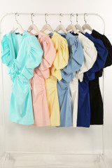 Lace Up Front Puff Sleeve Mini Dress